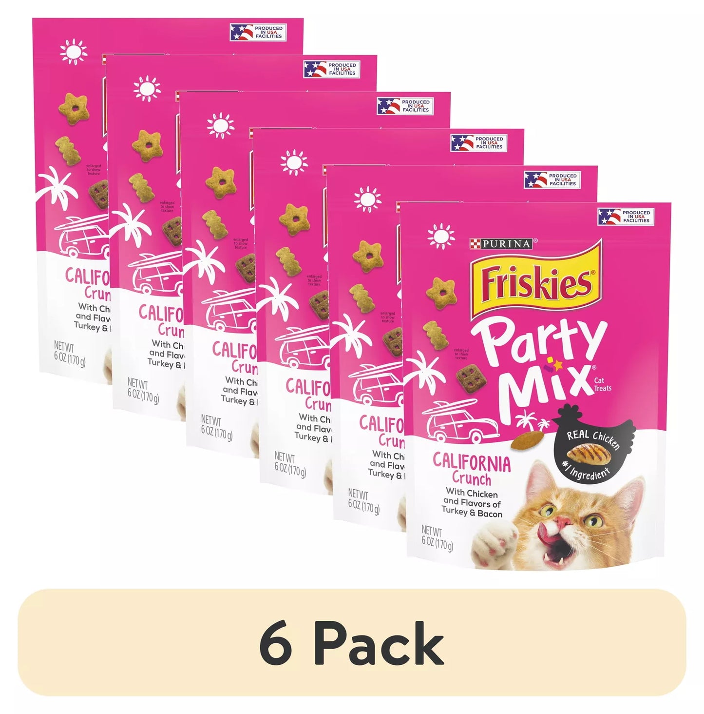 (6 pack) Purina Friskies Cat Treats, Party Mix California Crunch With Chicken