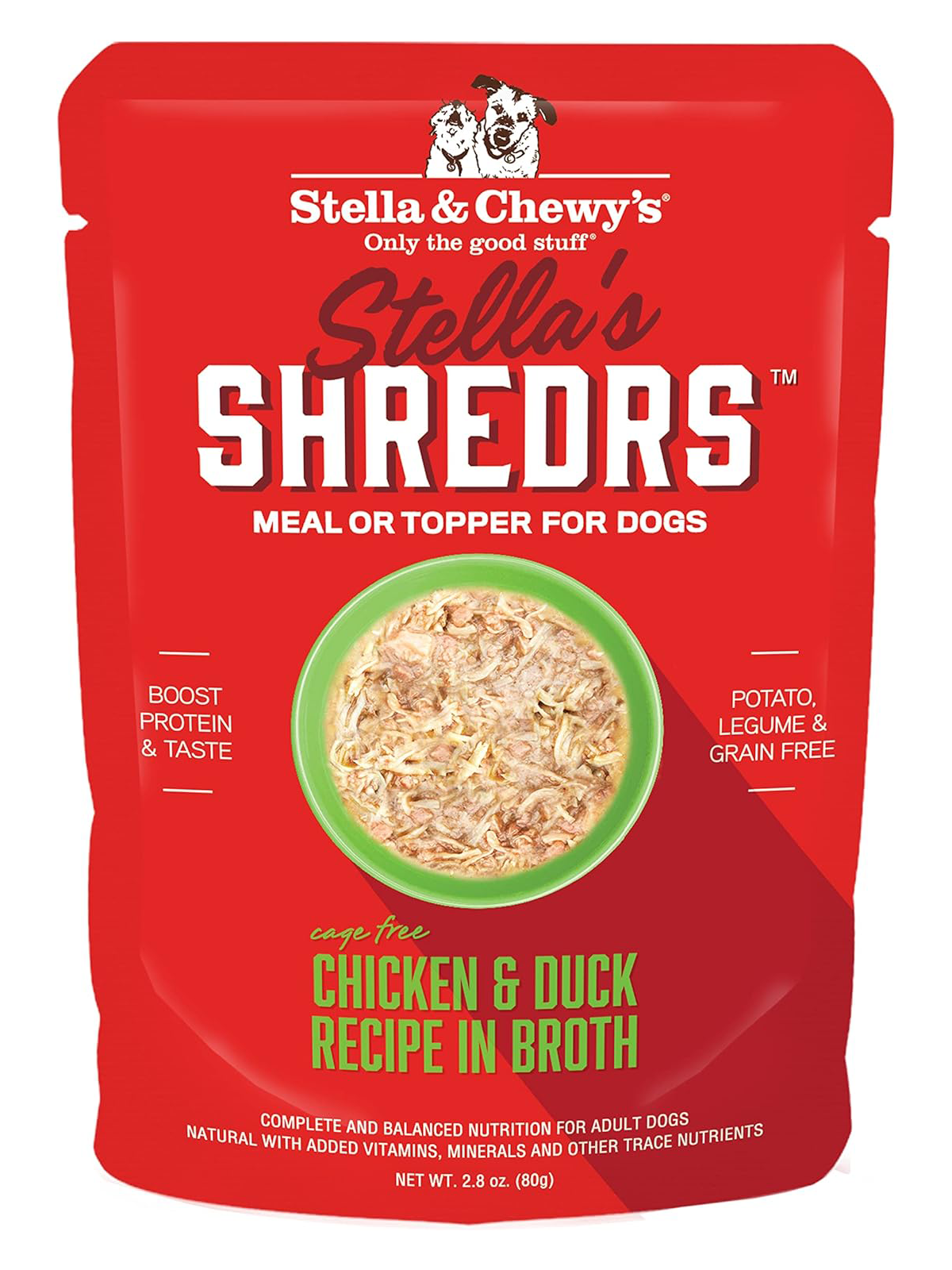 Stella & Chewy's Stella’s Shredrs Cage Free Chicken & Duck Recipe in Broth Adult Wet Dog Food, 2.8-oz pouch, case of 24