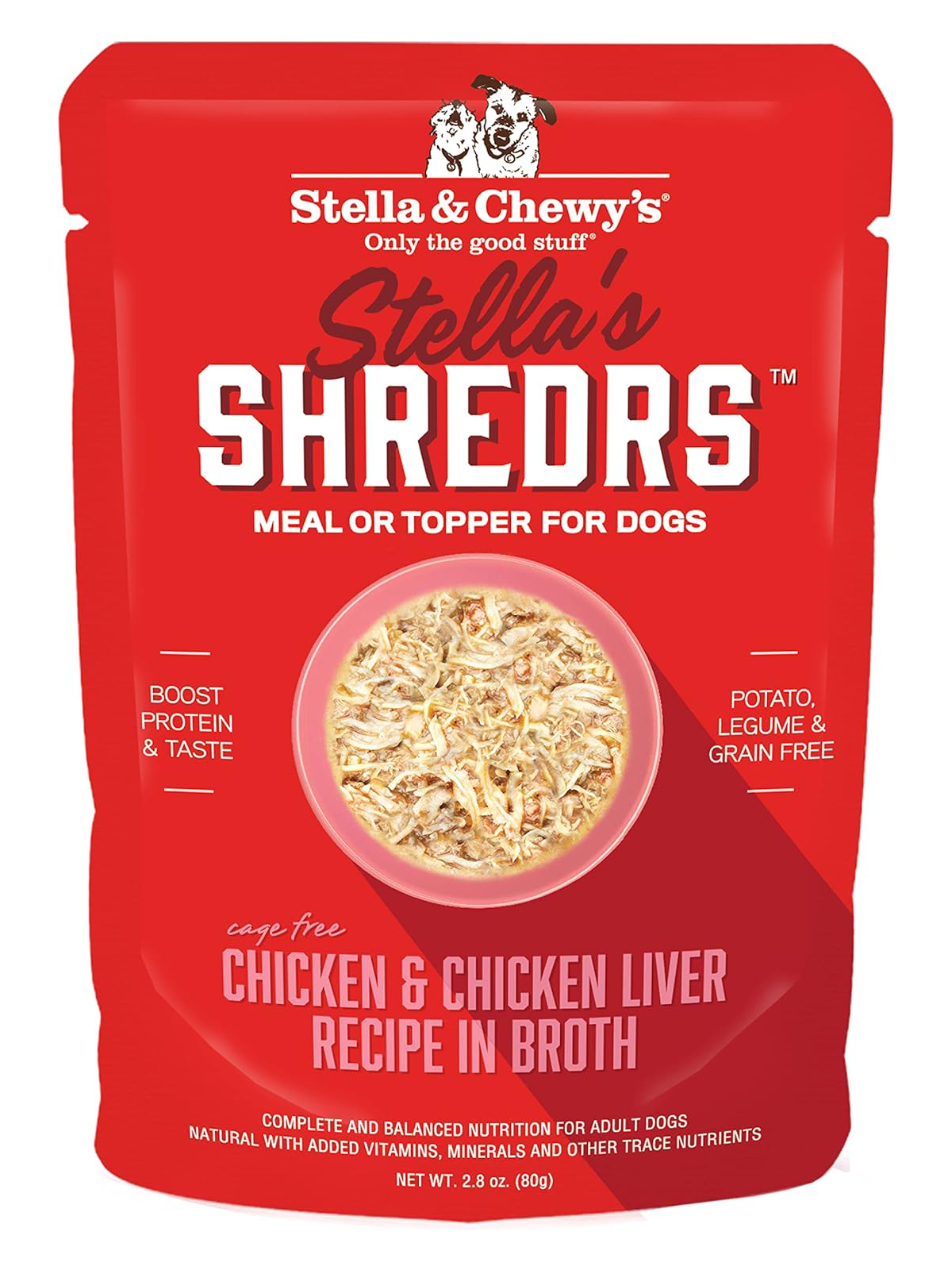 Stella & Chewy's Stella’s Shredrs Cage Free Chicken & Chicken Liver Recipe in Broth Adult Wet Dog Food, 2.8-oz pouch, case of 24