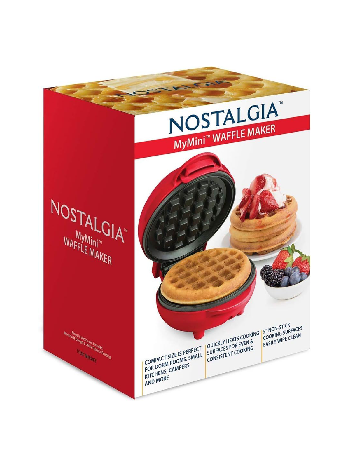 Nostalgia MyMini Personal Electric Waffle Maker, Hash browns, French Toast Grilled Cheese, Quesadilla, Brownies, Cookies, Red