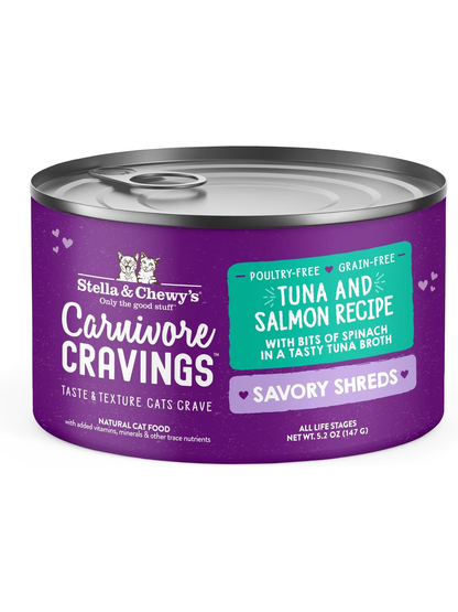 Stella & Chewy's Savory Shreds Tuna & Salmon Flavored Shredded Wet Cat Food (24 Pack) 5.2OZ Each