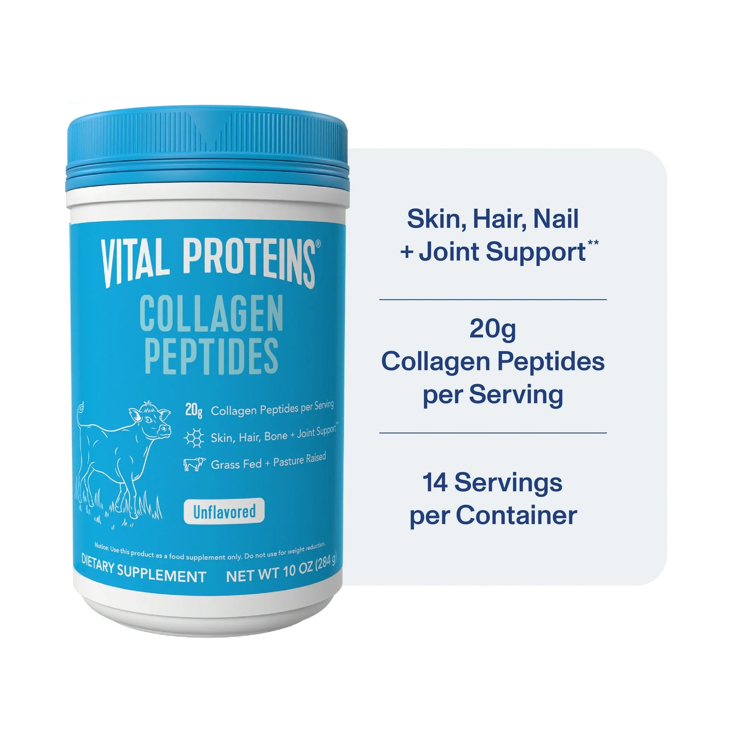 Vital Proteins Collagen Peptides, 20g, Unflavored, 10 oz Grass Fed EXP: 05/2029