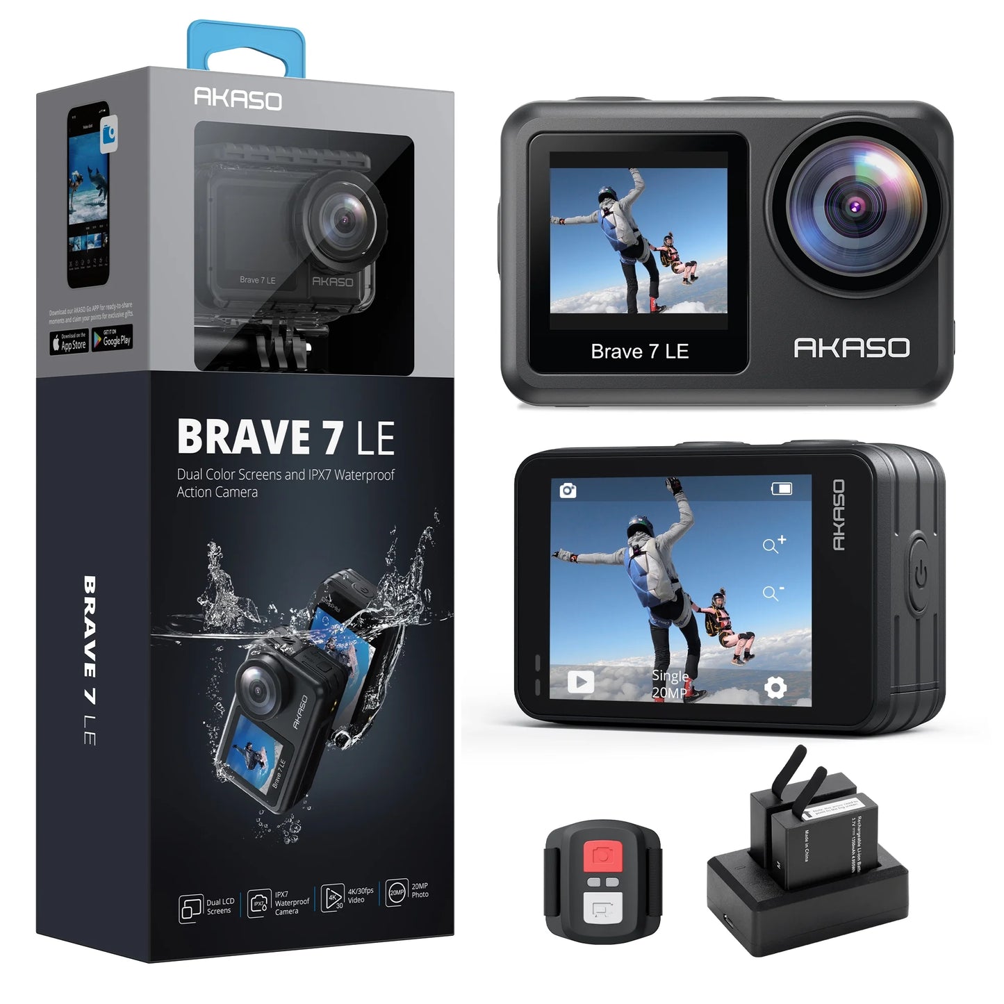 AKASO BRAVE 7 LE 20MP WIFI ACTION CAMERA Black NEW FACTORY SEALED