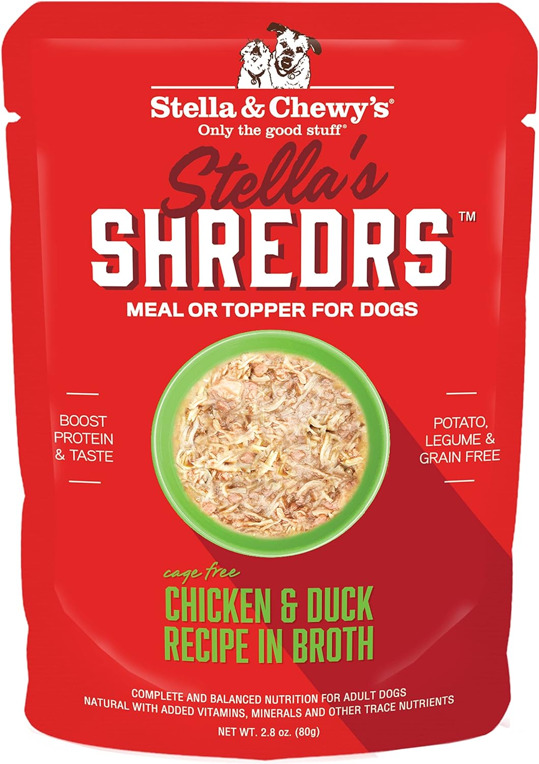 Stella & Chewy's Stella’s Shredrs Cage Free Chicken & Duck Recipe in Broth Adult Wet Dog Food, 2.8-oz pouch, case of 24