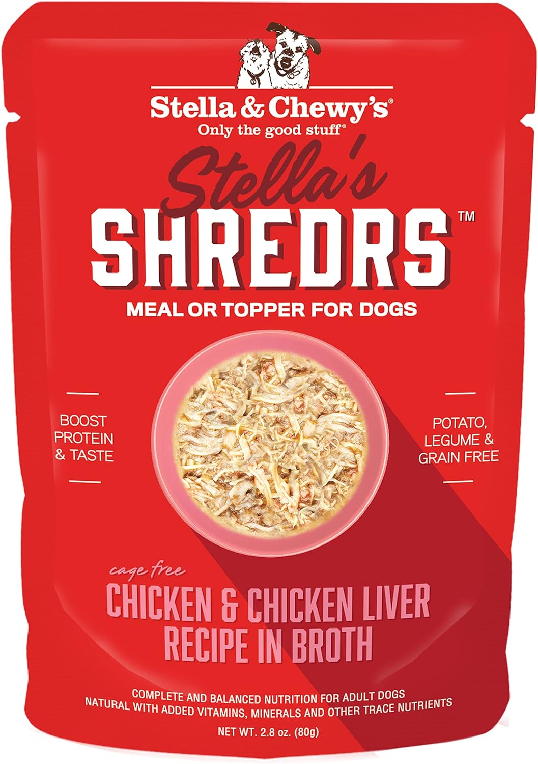 Stella & Chewy's Stella’s Shredrs Cage Free Chicken & Chicken Liver Recipe in Broth Adult Wet Dog Food, 2.8-oz pouch, case of 24