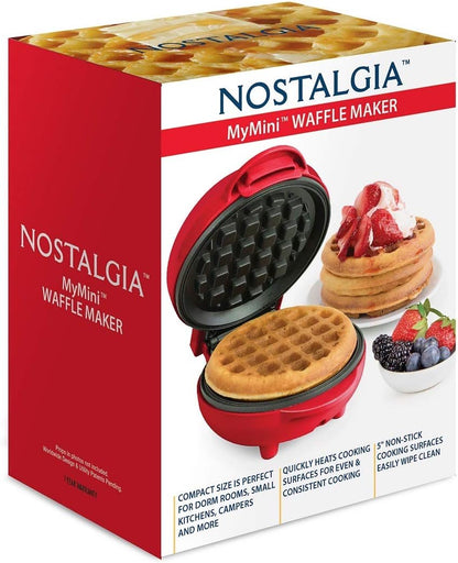 Nostalgia MyMini Personal Electric Waffle Maker, Hash browns, French Toast Grilled Cheese, Quesadilla, Brownies, Cookies, Red