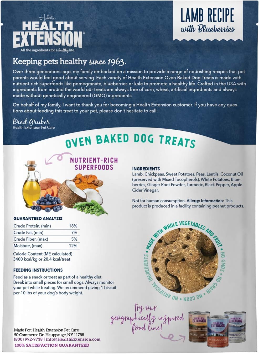 Health Extension Oven-Baked Dog Treat, Gluten & Grain-Free, Puppy Training Dry Biscuit Treats, Lamb & Blueberries Recipe (2.25 lb / 1020 g)