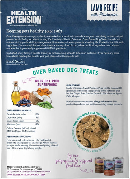 Health Extension Oven-Baked Dog Treat, Gluten & Grain-Free, Puppy Training Dry Biscuit Treats, Lamb & Blueberries Recipe (2.25 lb / 1020 g)