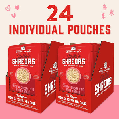 Stella & Chewy's Stella’s Shredrs Cage Free Chicken & Chicken Liver Recipe in Broth Adult Wet Dog Food, 2.8-oz pouch, case of 24