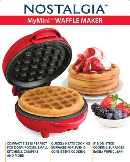 Nostalgia MyMini Personal Electric Waffle Maker, Hash browns, French Toast Grilled Cheese, Quesadilla, Brownies, Cookies, Red