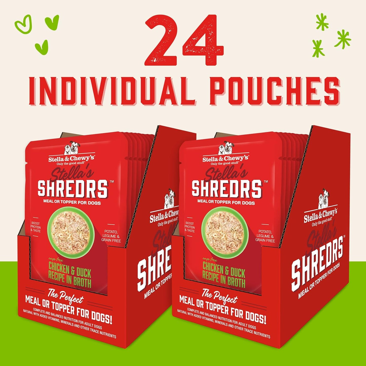 Stella & Chewy's Stella’s Shredrs Cage Free Chicken & Duck Recipe in Broth Adult Wet Dog Food, 2.8-oz pouch, case of 24