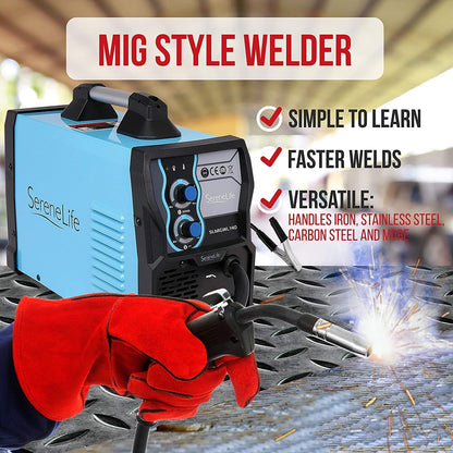 SereneLife MIG Welder Flux Core Welding Machine Gas or No Gas, 130A DC 110 + Kit