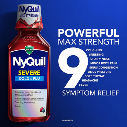 Twin Pack Vicks NyQuil SEVERE Cold, Flu, Congestion Medicine 12 fl oz Berry