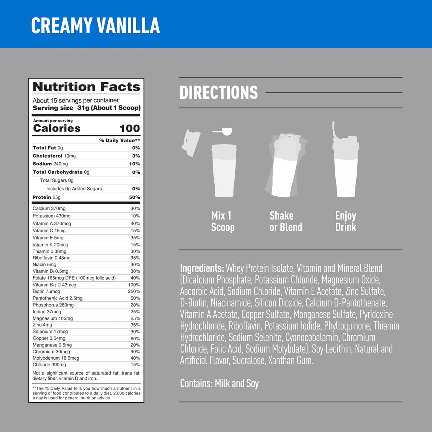 Isopure Whey Isolate Protein Powder with Creamy Vanilla, Vitamin C & Zinc for Immune Support, 25g Protein, Low Carb & Keto Friendly, Flavor: Vanilla, 1 Pound