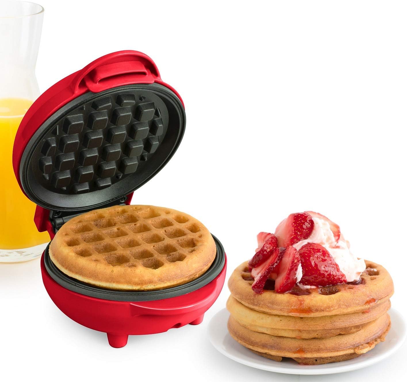 Nostalgia MyMini Personal Electric Waffle Maker, Hash browns, French Toast Grilled Cheese, Quesadilla, Brownies, Cookies, Red