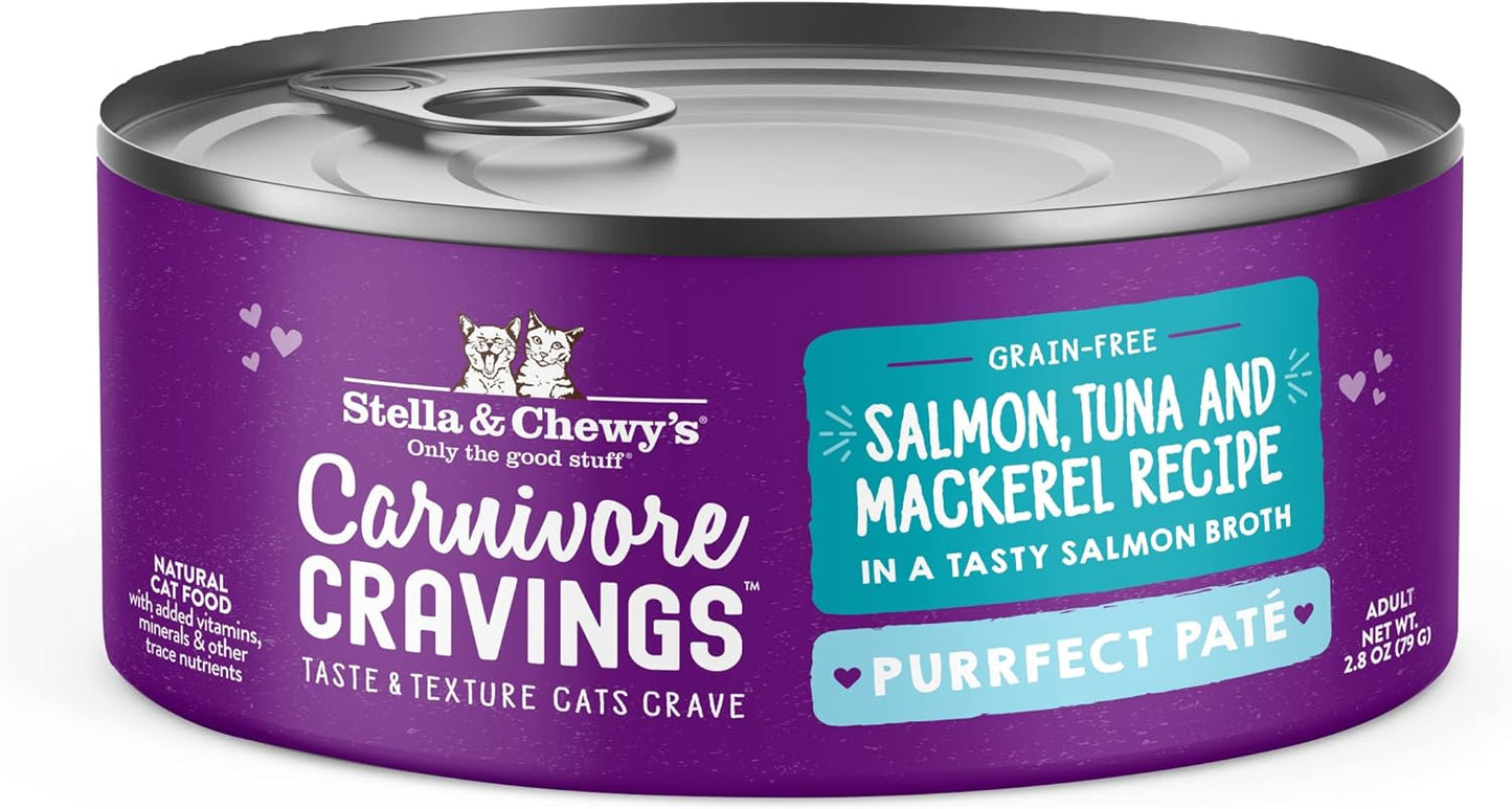 Stella & Chewy's Purrfect Pate Salmon, Tuna & Mackerel Flavored Pate Wet Cat Food (24 Pack) 2.8OZ